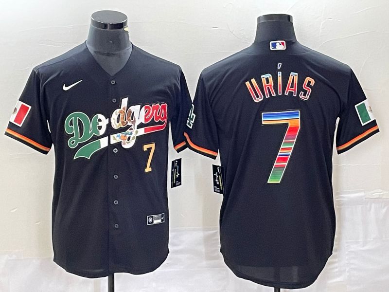 Men Los Angeles Dodgers 7 Urias Black rainbow Nike Game MLB Jersey style 3